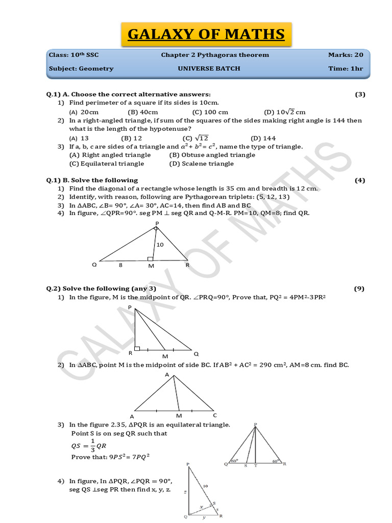 Pythagorean Theorem Practice Questions | PDF | Triangle | Geometric Shapes
