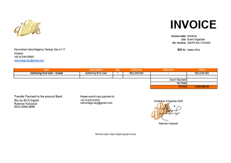 Raw Vintage Travel - Invoice Gathering Gresik | PDF