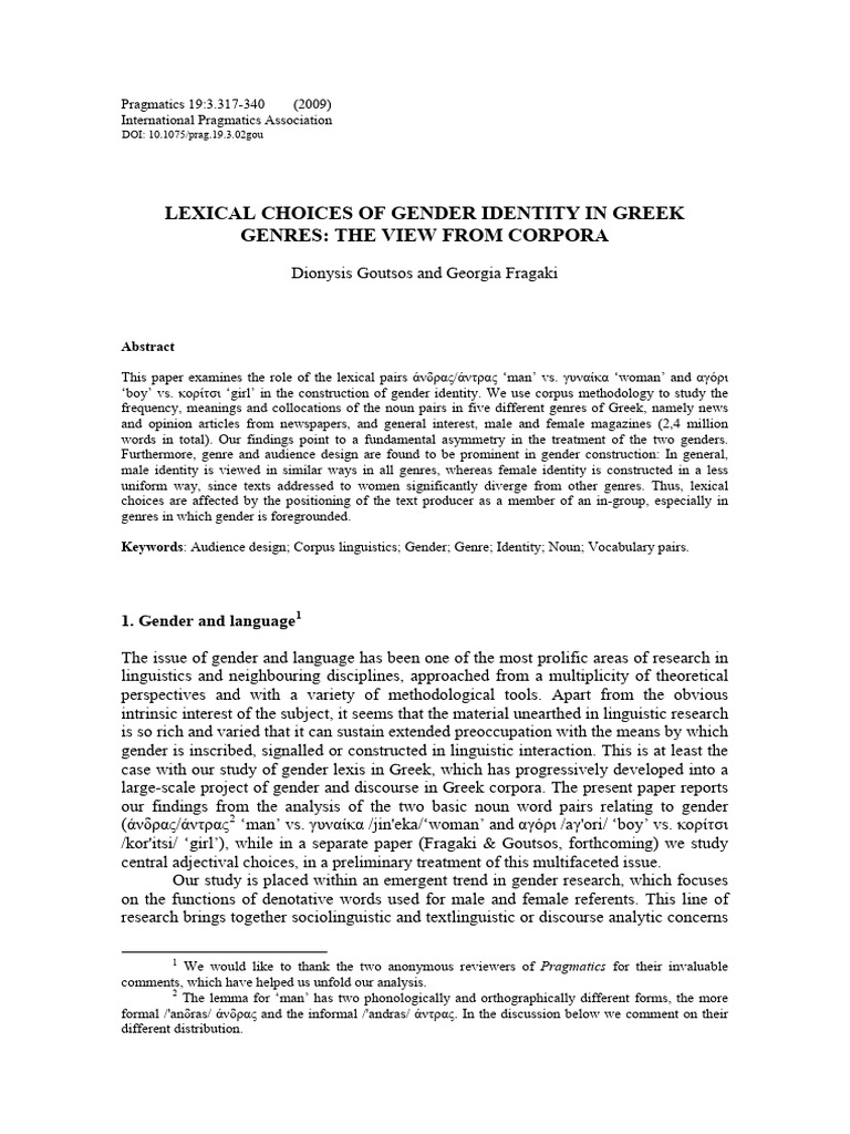 Gender Lexis in Greek Corpora Analysis | PDF | Grammatical Gender ...