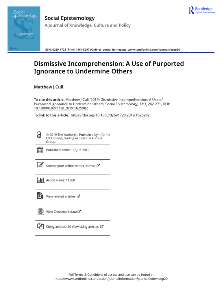 Dismissive Incomprehension A Use of Purported Ignorance To Undermine ...