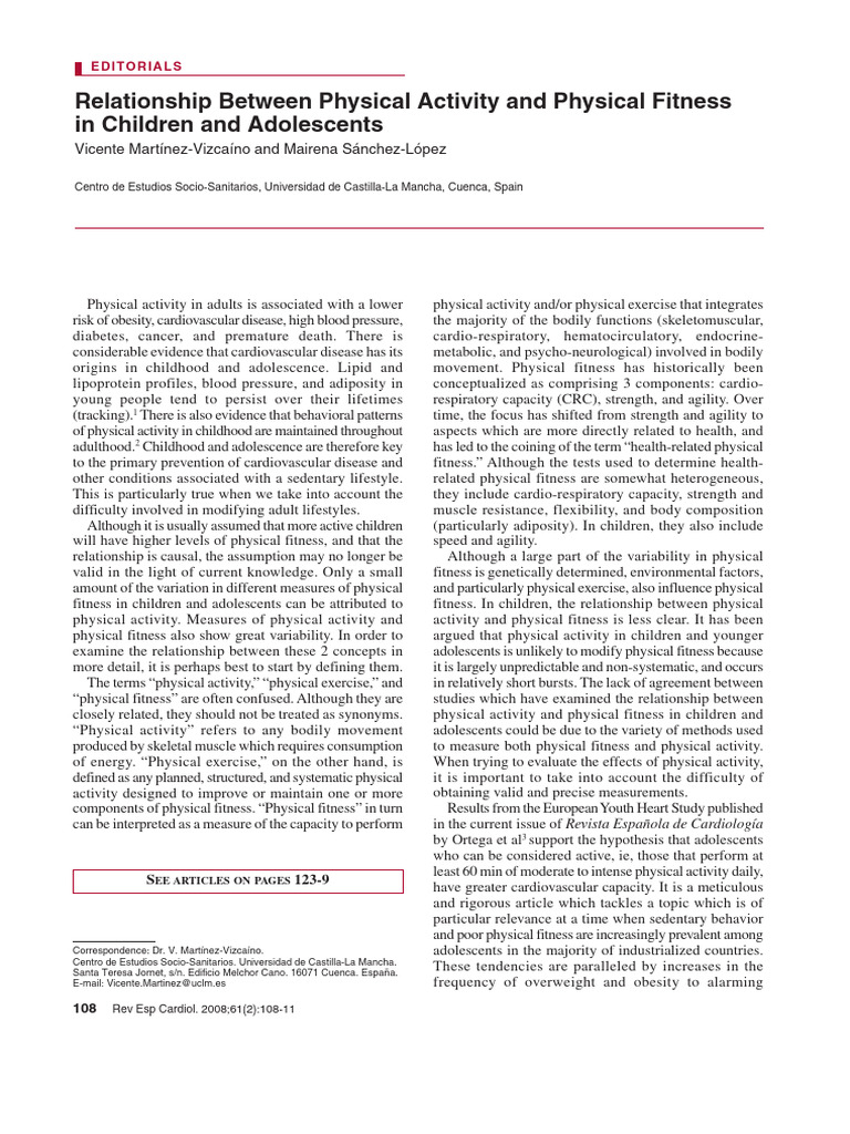 Relationship Between Physical Activity and Physical Fitness in Children ...