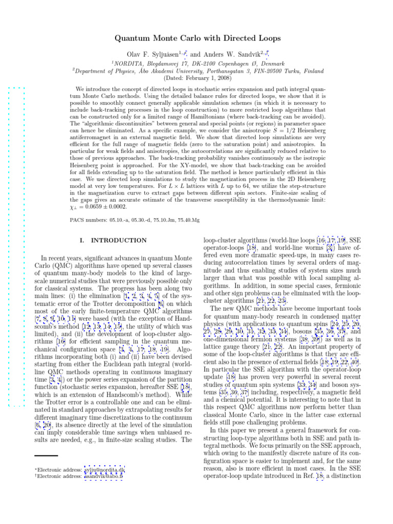 Directed Loop Quantum Monte Carlo Methods | PDF | Applied And ...