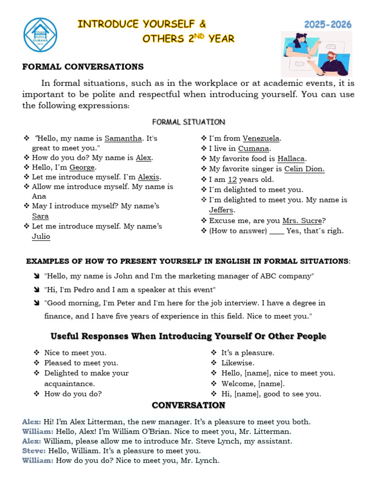 Formal and Informal Self-Introductions | PDF