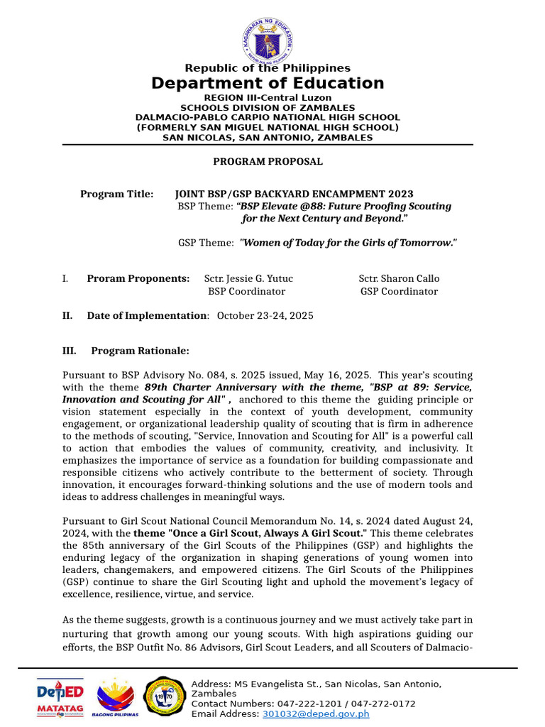 Backyard Encampment Proposal 2025 | PDF | Scouting