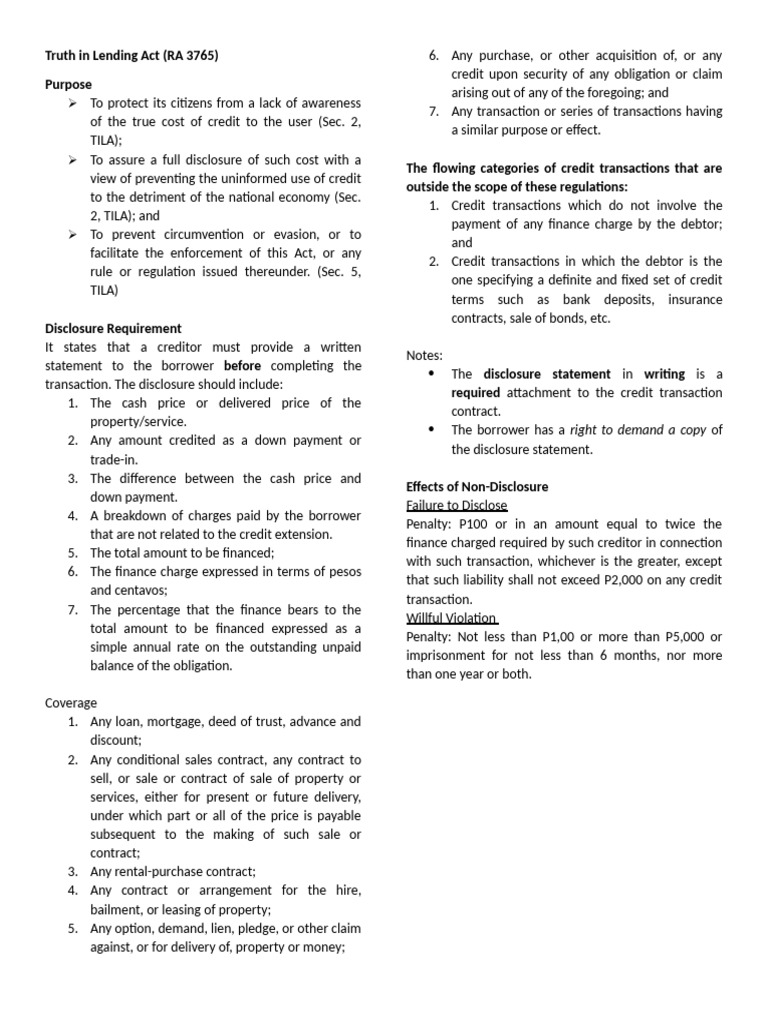 Truth in Lending Act | PDF | Truth In Lending Act | Credit