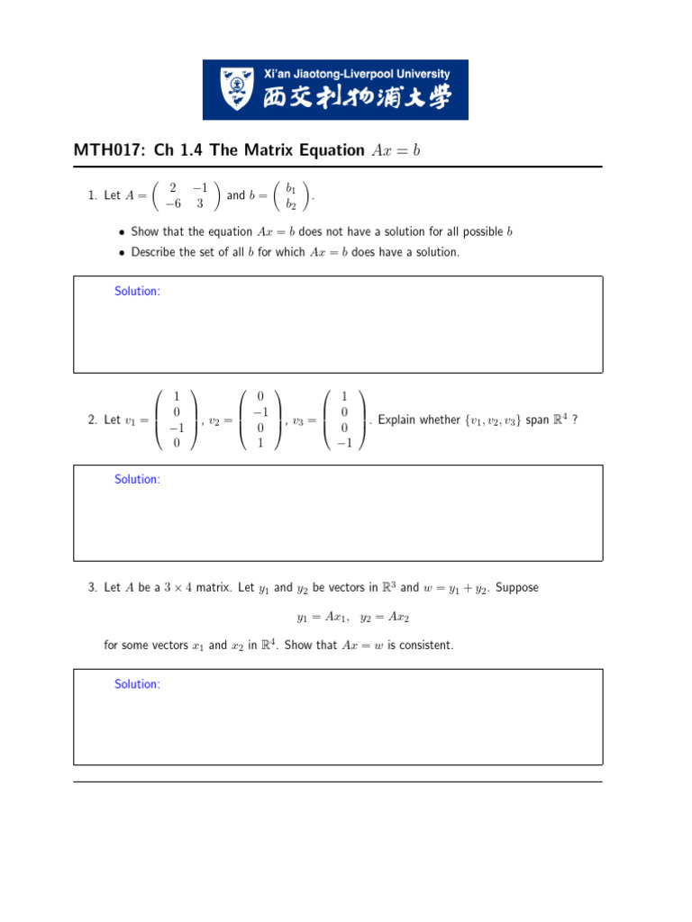 Matrix Equations and Vector Solutions | PDF