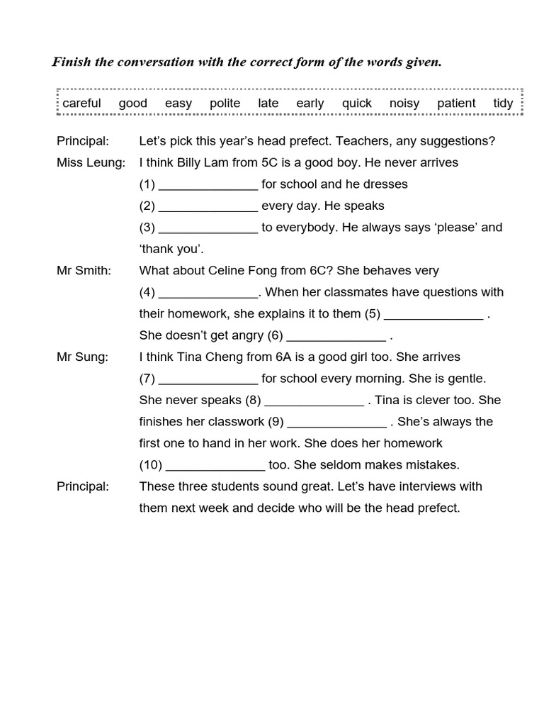 Head Prefect Selection Dialogue Exercise | PDF