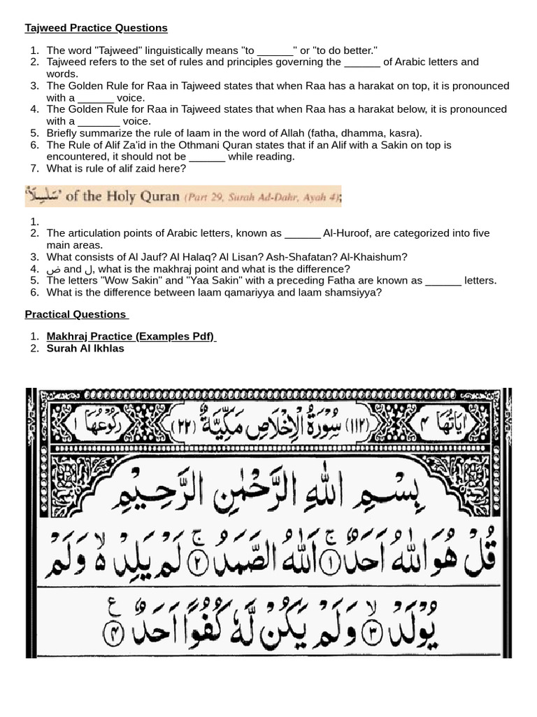 Tajweed Practice Qns - Docx - 20250103 - 210146 - 0000 | PDF