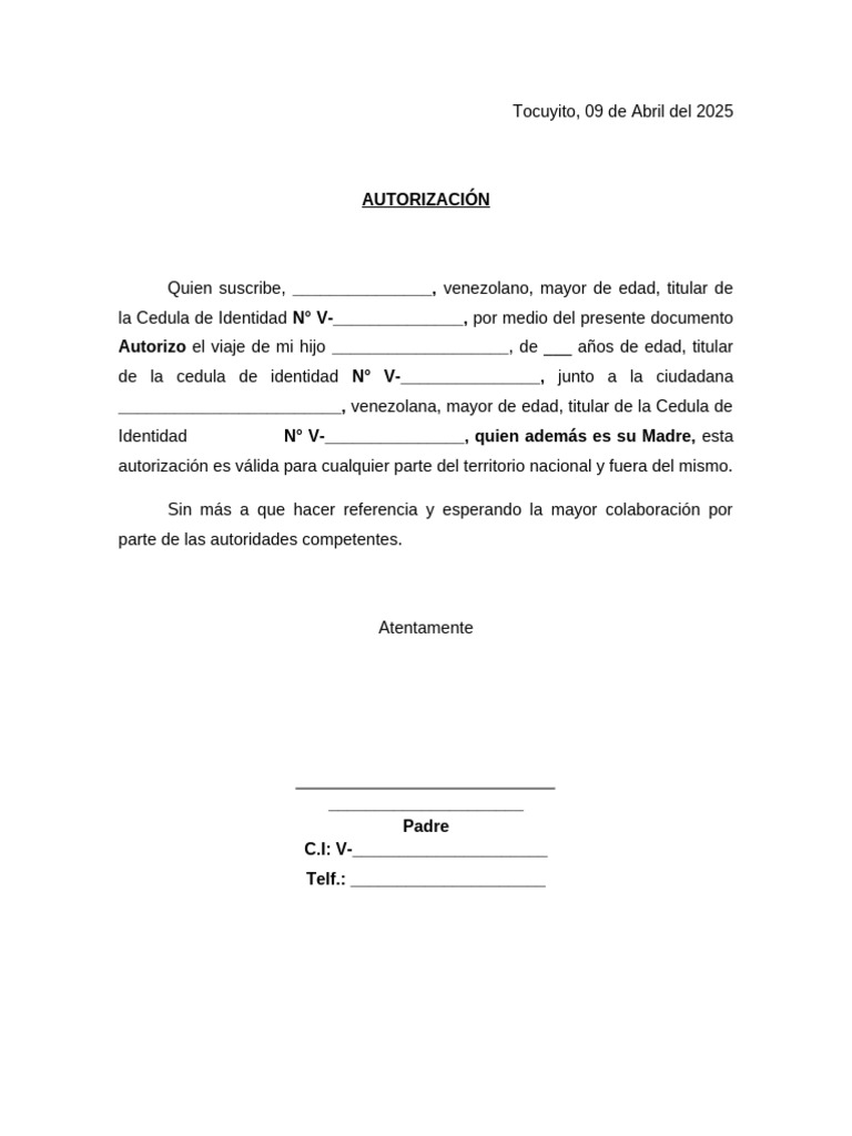 Autorización de Viaje para Menores | PDF
