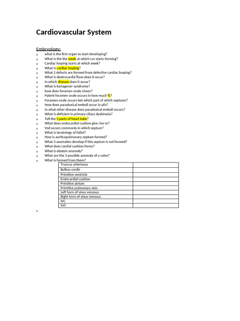 Cardiovascular System Embryology Insights | PDF