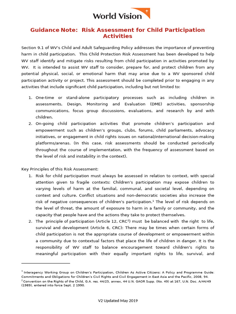 Child Participation Risk Assessment Guide | PDF | Risk | Risk Assessment