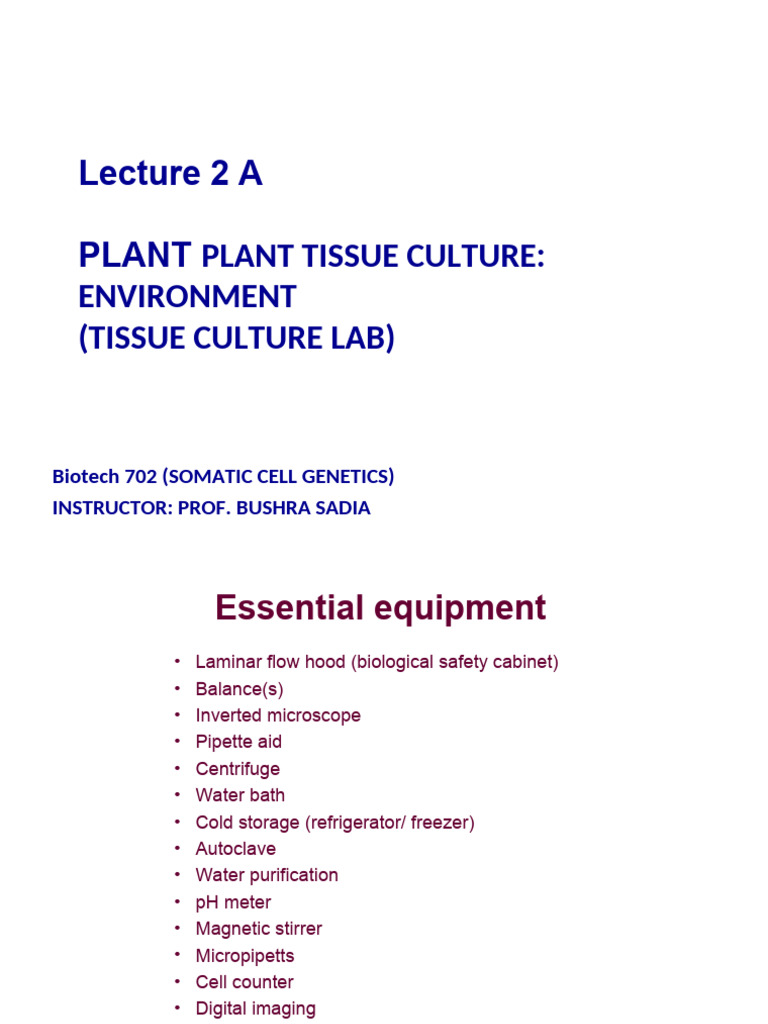 Plant Tissue Culture Lab Equipment Guide | PDF | Sterilization ...