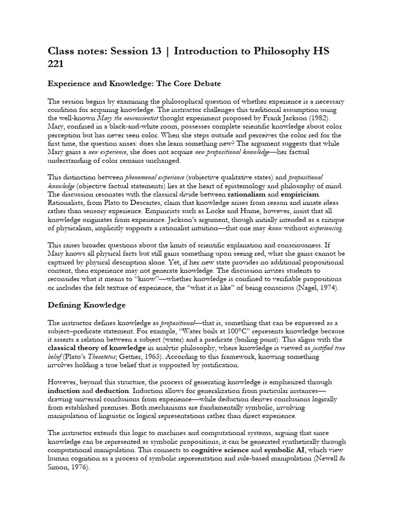 Class Notes, Session 13 | PDF | Rationalism | Knowledge