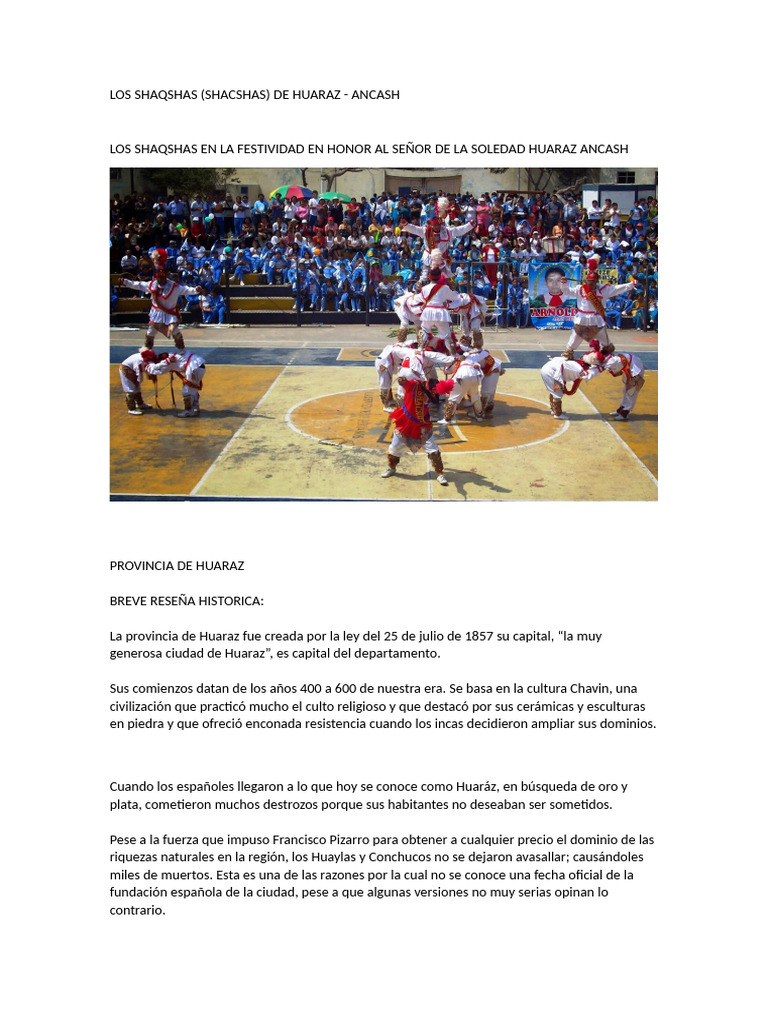 Los Shacshas de Huaraz | PDF | Bailes