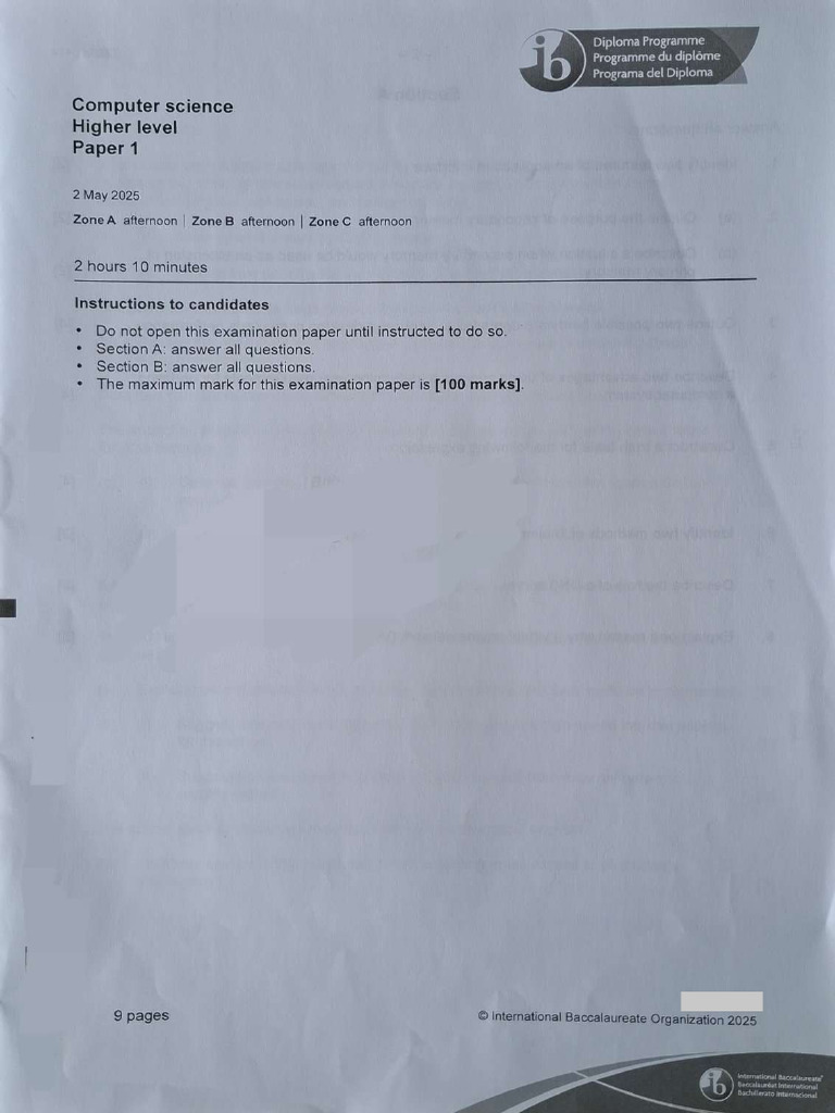 Computer Science HL P1 TZ2 | PDF