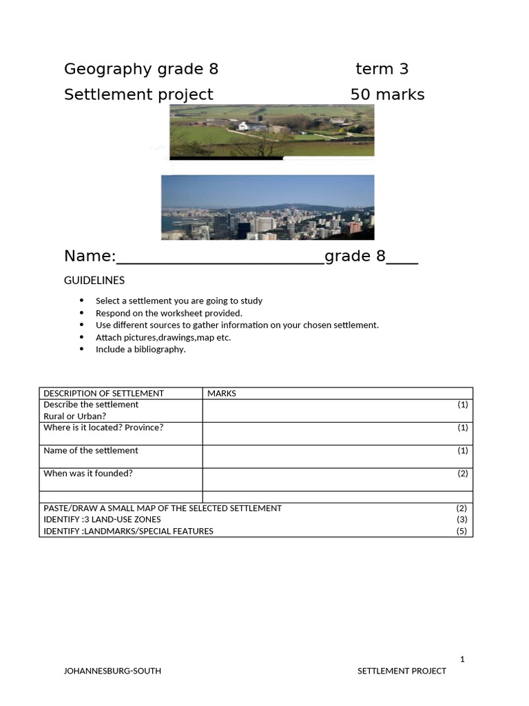 8th Grade Geography Settlement Project | PDF