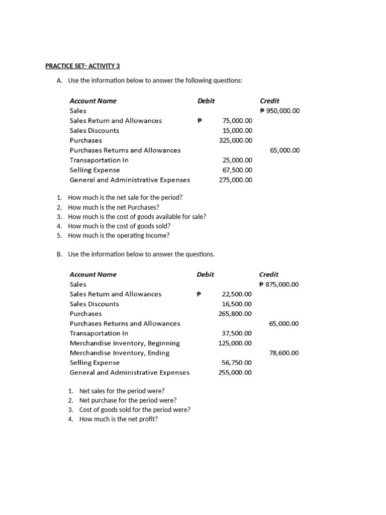 PRACTICE SET Income Statement | PDF