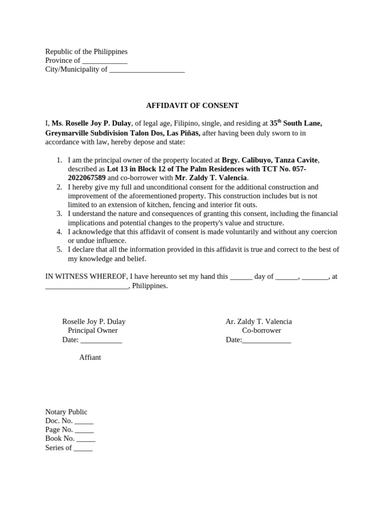 Affidavit of Consent | PDF