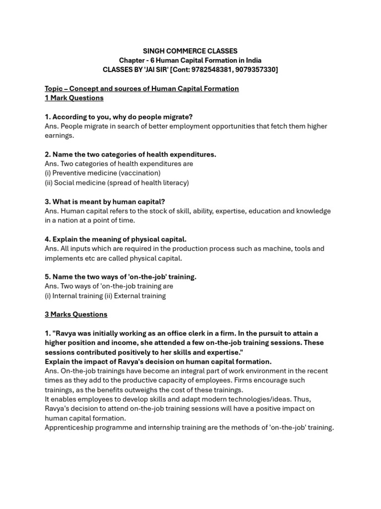 Human Capital Formation in India Explained | PDF | Cost Of Living ...
