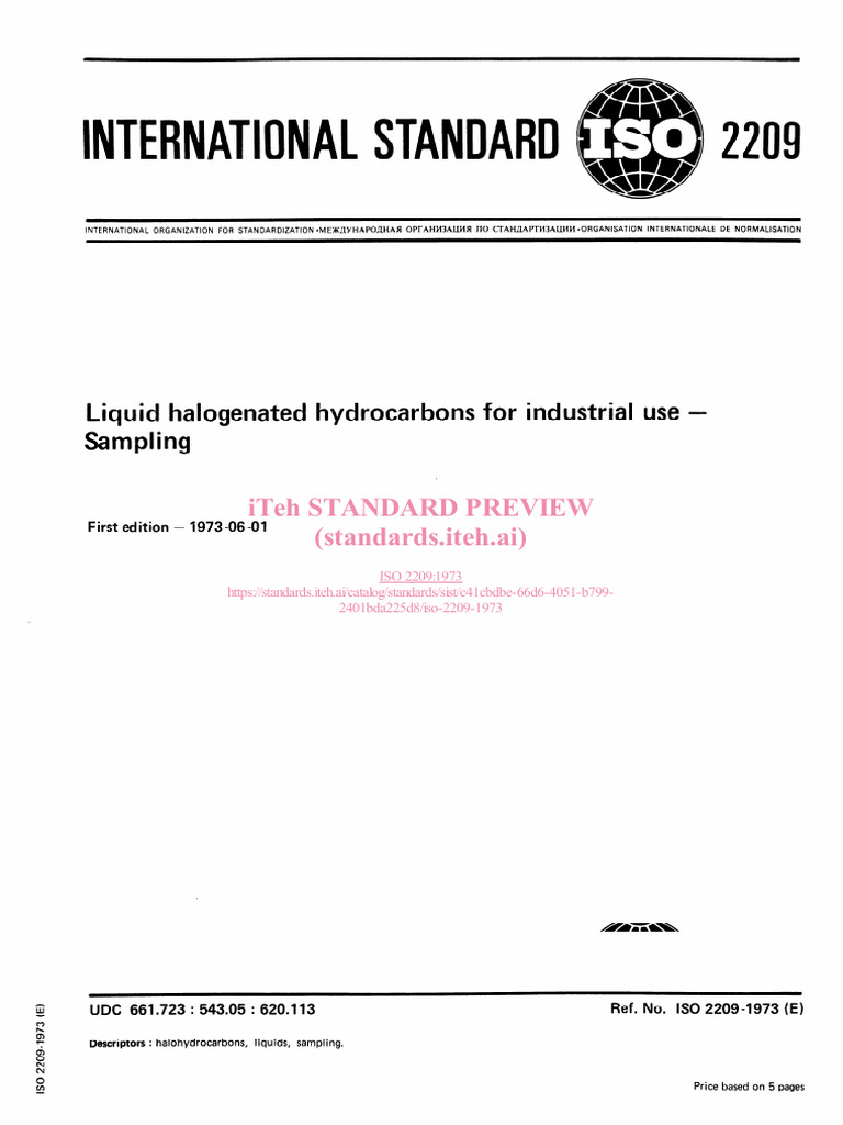 ISO 2209:1973 Sampling of Halogenated Liquids | PDF | International ...