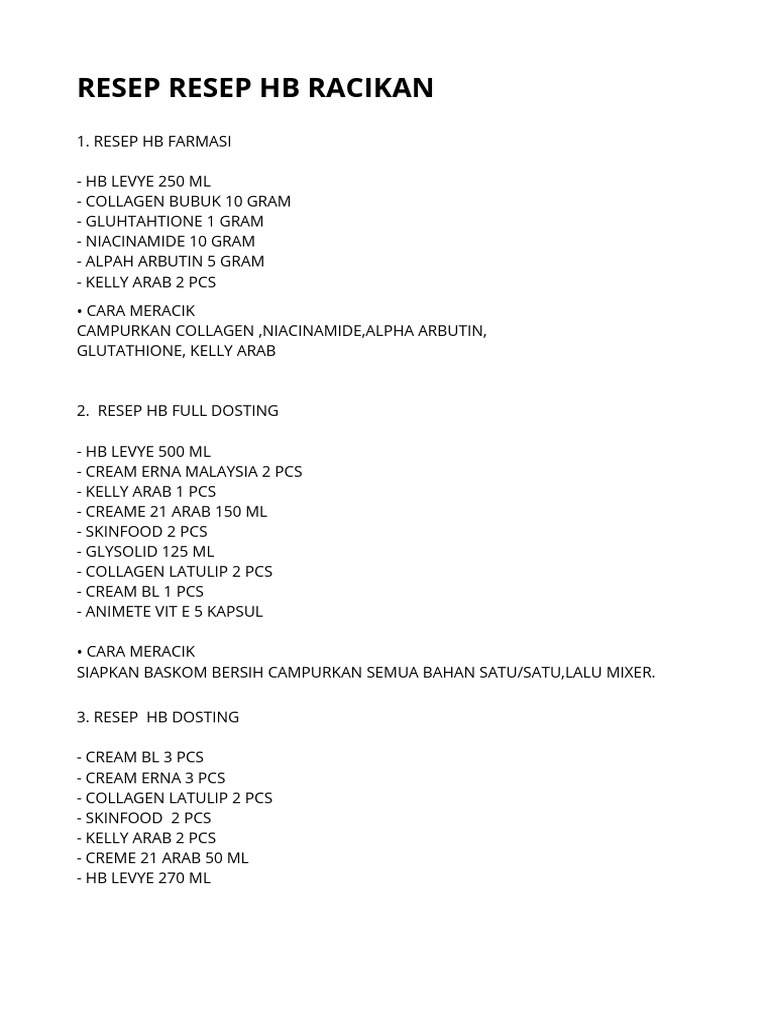 Resep HB Racikan Farmasi Lengkap | PDF