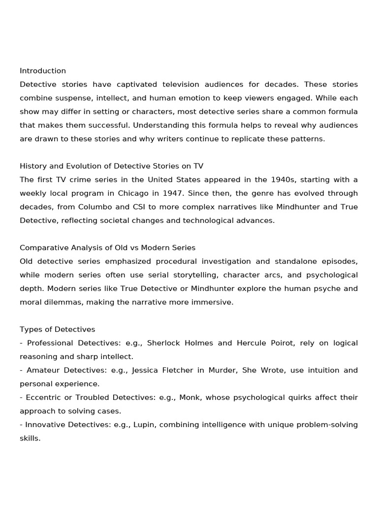 Formula of TV Detective Stories | PDF | Detective Fiction | Thriller ...