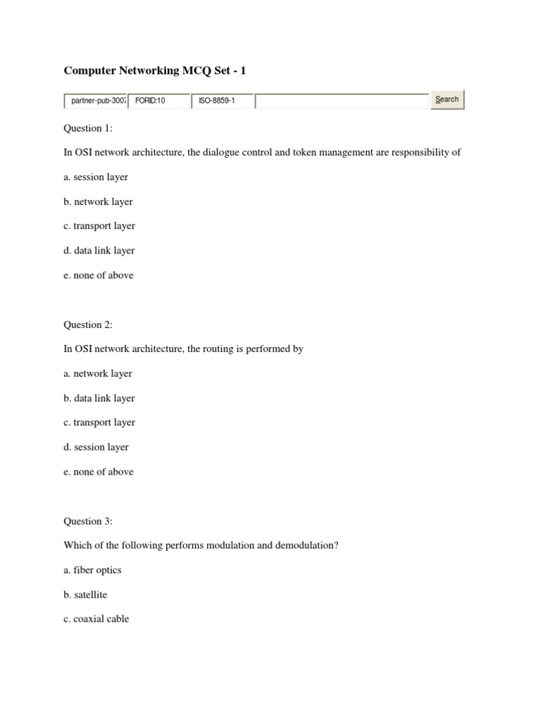 Computer Networking MCQs Set 1 | PDF