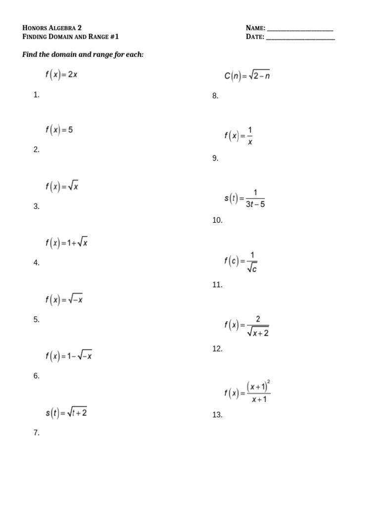 Domain and Range in Algebra 2 | PDF