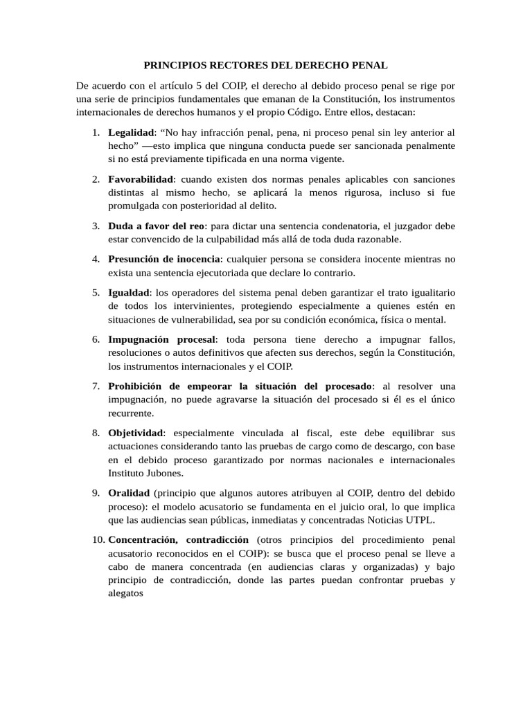 Principios del Derecho Penal en COIP | PDF | Debido al proceso ...