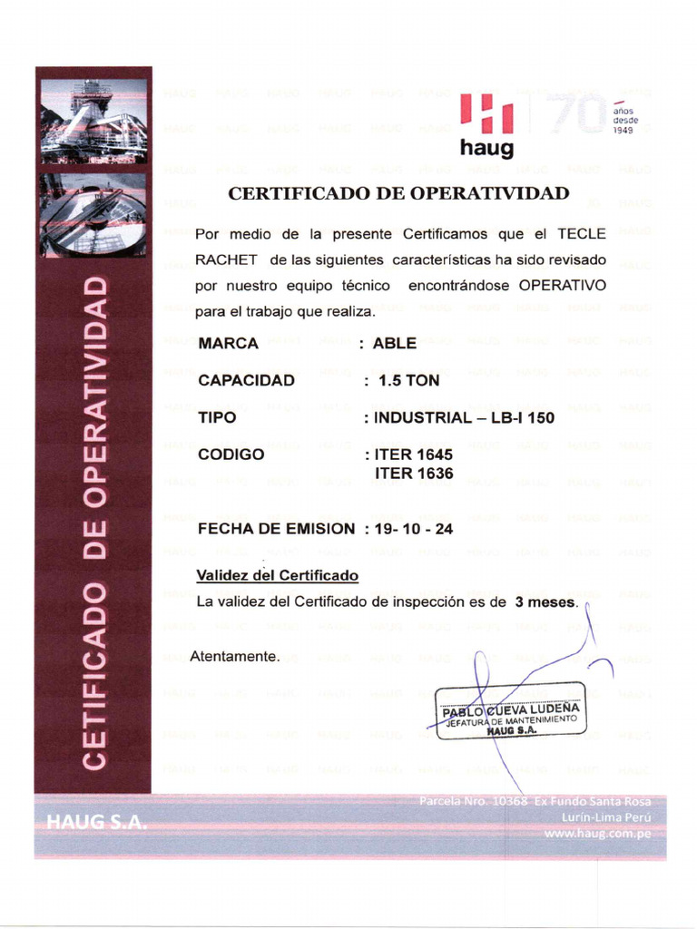 Certificado de Operatividad | PDF