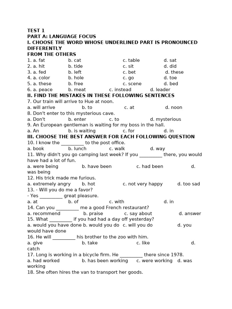 English Language Test Practice | PDF | English Language | Homework