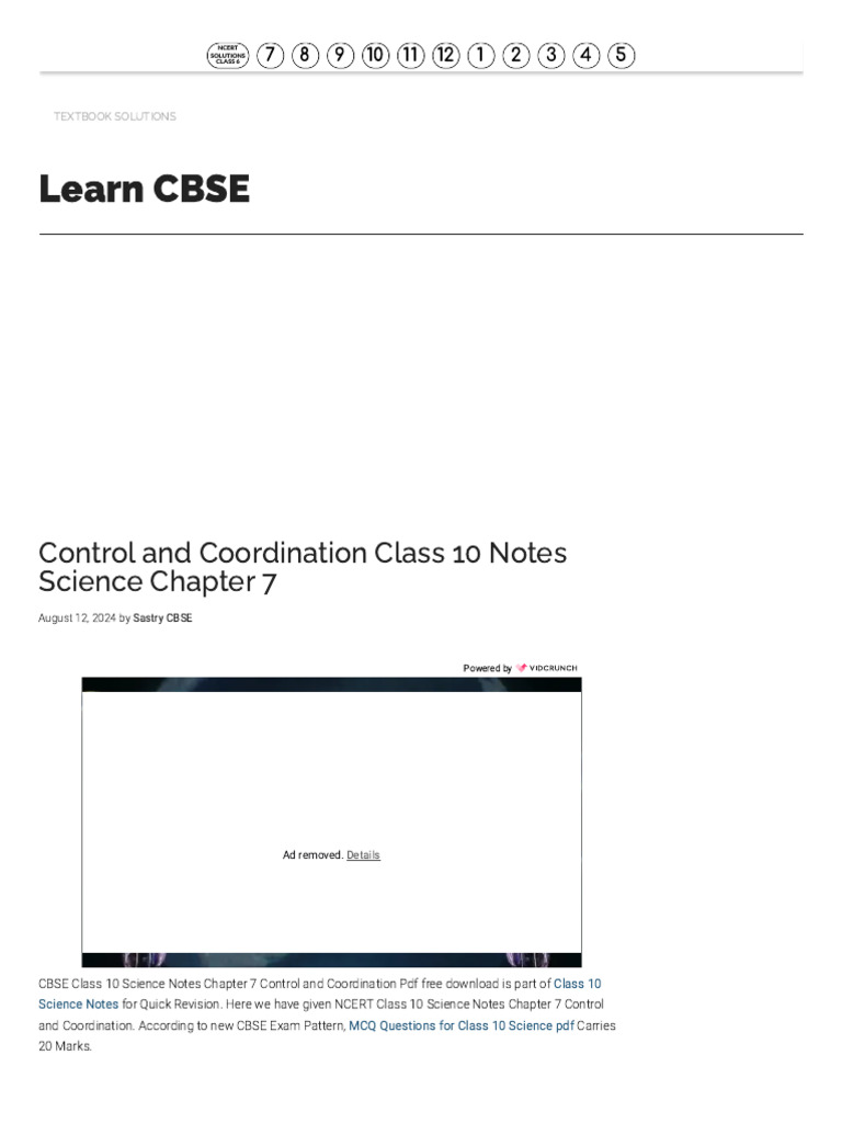 Class 10 Control and Coordination Notes | PDF | Neuron | Nervous System