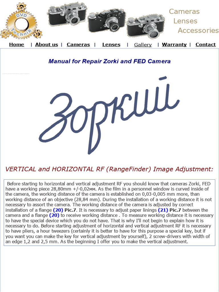 English Manual For Repair Zorki FED Leica Camera | PDF | Camera