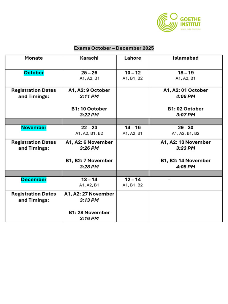 December 2025 Exam Schedule | PDF