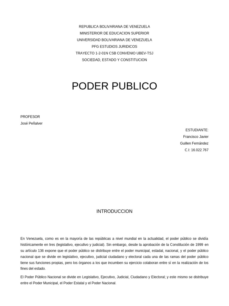 Estructura del Poder Público en Venezuela | PDF | Gobierno | Gobernancia