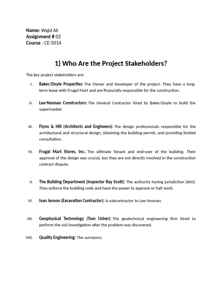 Project Stakeholders and Claims Analysis | PDF | Private Law