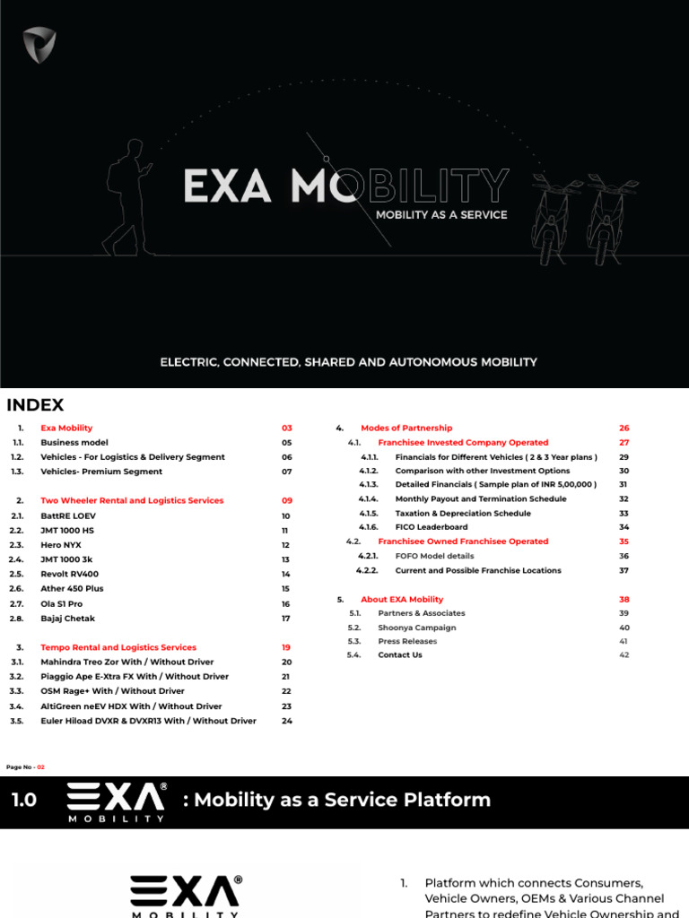 Exa Mobility: EV Rental & Logistics Services | PDF | Franchising ...