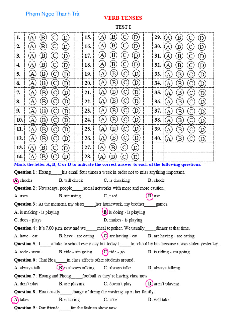 Verb Tenses Practice Test | PDF | Chess Theory | Chess