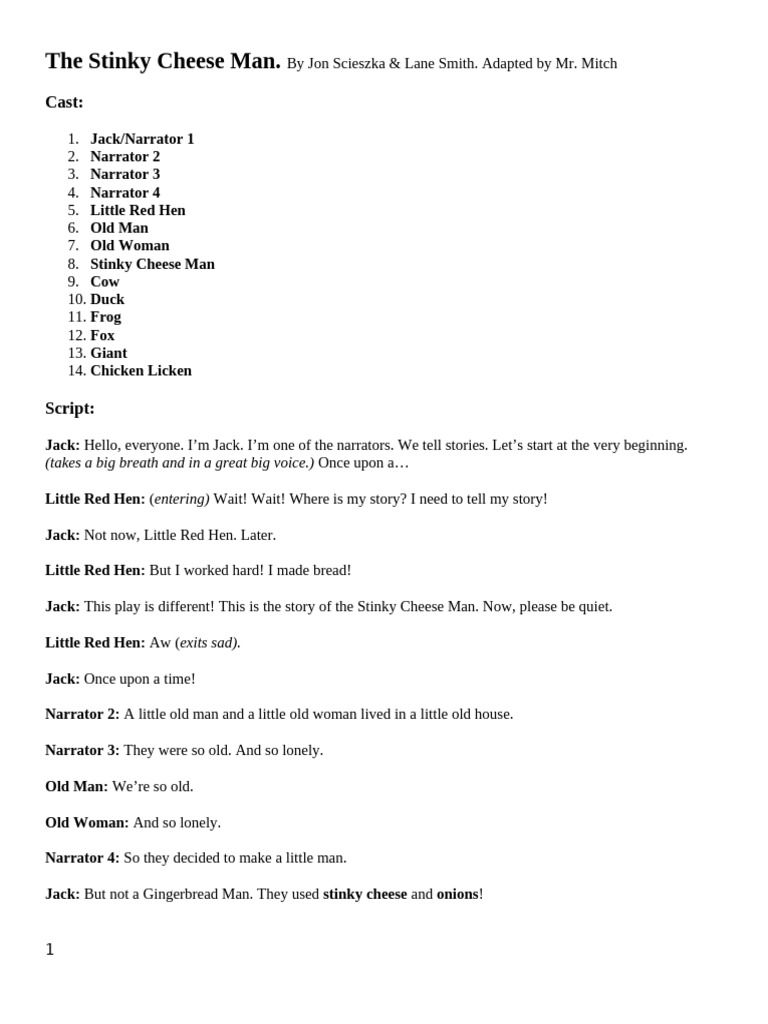 Stinky Cheese Man Script Adaptation | PDF