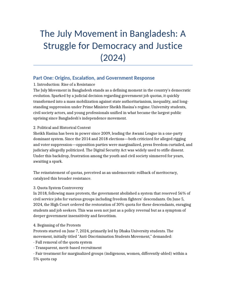 July Movement: Bangladesh's Fight for Justice | PDF | Social Conflict ...