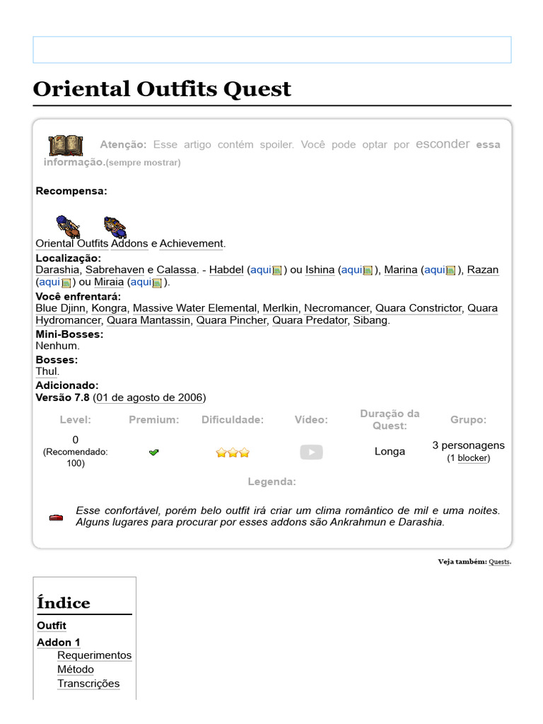 Quest dos Outfits Orientais | PDF | Videogames de RPG | Videogames