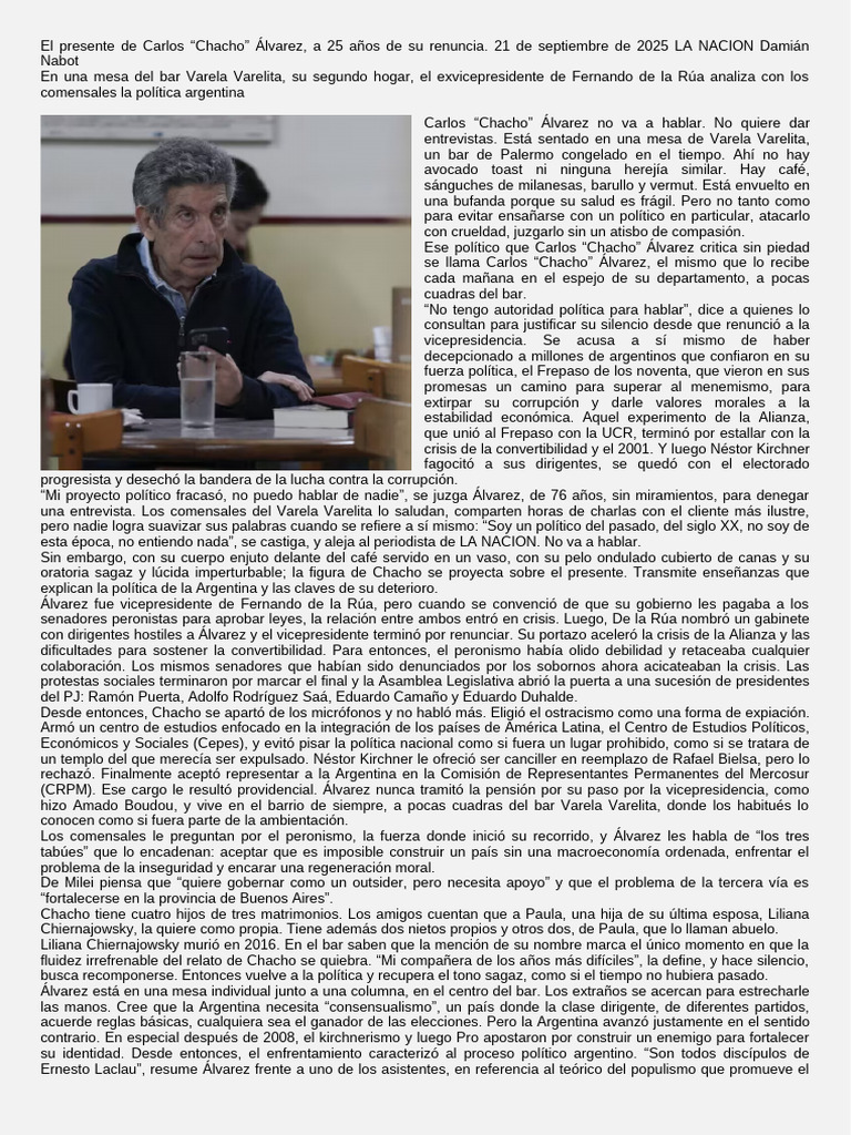 Reflexiones de Chacho Álvarez sobre la política argentina | PDF | Argentina