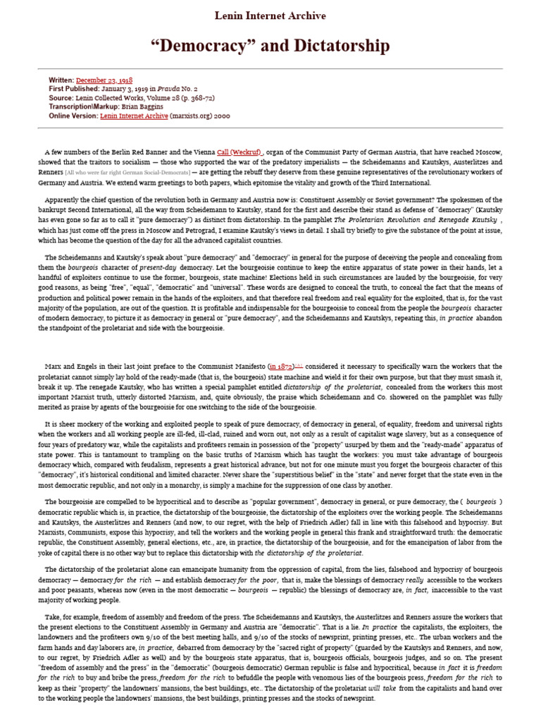 Democracy and Dictatorship | PDF | Bourgeoisie | Marxism