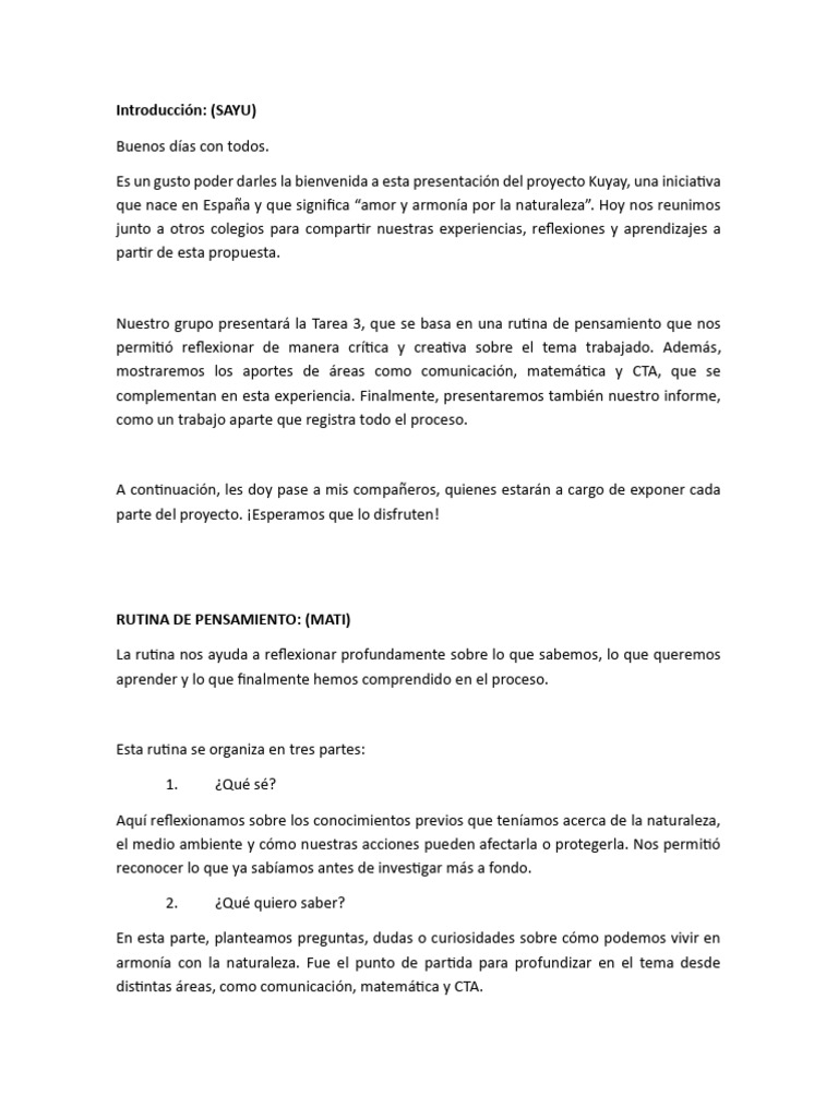 Proyecto Kuyay: Amor por la Naturaleza | PDF | Aprendizaje | Naturaleza