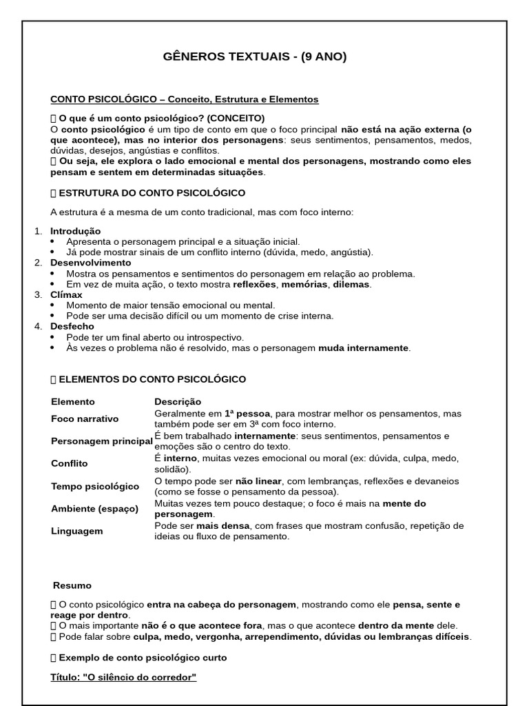 Características do Conto Psicológico | PDF | Pensamento | Contos