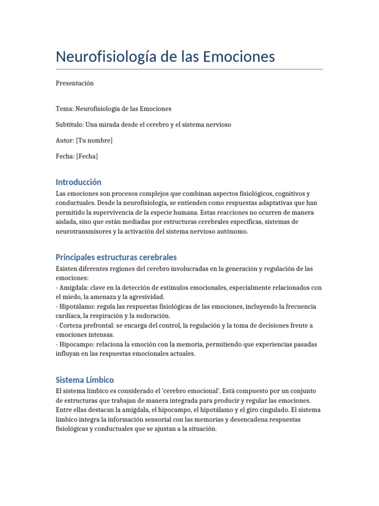 Neurofisiología de las Emociones Explicada | PDF | Las emociones | Cerebro