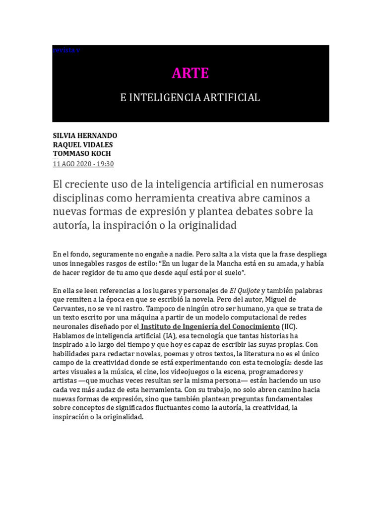 Arte y IA: Nuevas Fronteras Creativas | PDF | Inteligencia artificial ...