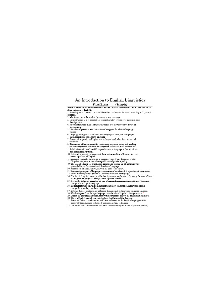 English Linguistics Final Exam Guide | PDF | English Language | Linguistics