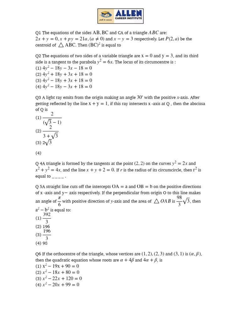 Triangle Geometry and Locus Problems | PDF | Triangle | Elementary ...