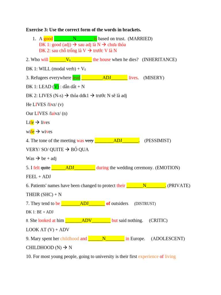 Word Form Exercise for Grammar Practice | PDF